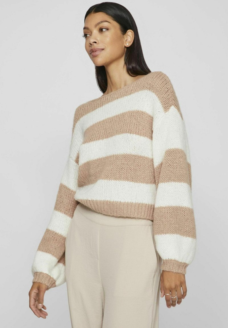 VILA GESTREIFTER - Strickpullover - cloud dancer