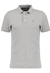 Grå polo skjorta i bomullsblandning, med klassisk krage, treknapplås och liten broderad logotyp på vänster bröst.