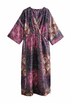Next KIMONO SLEEVE WAISTED MIDI - Robe de jour - pink/purple paisley print