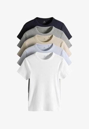 THE SET, REGULAR FIT - 5 PACK RIBBED SHORT SLEEVED T-SHIRTS - Print T-shirt - blue navy grey neutral white