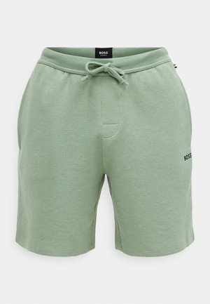 Bermude svijetlozelene boje s teksturom vafla, s podesivim strukom, bočnim džepovima i malim crnim logom "BOSS" na donjoj prednjoj strani.