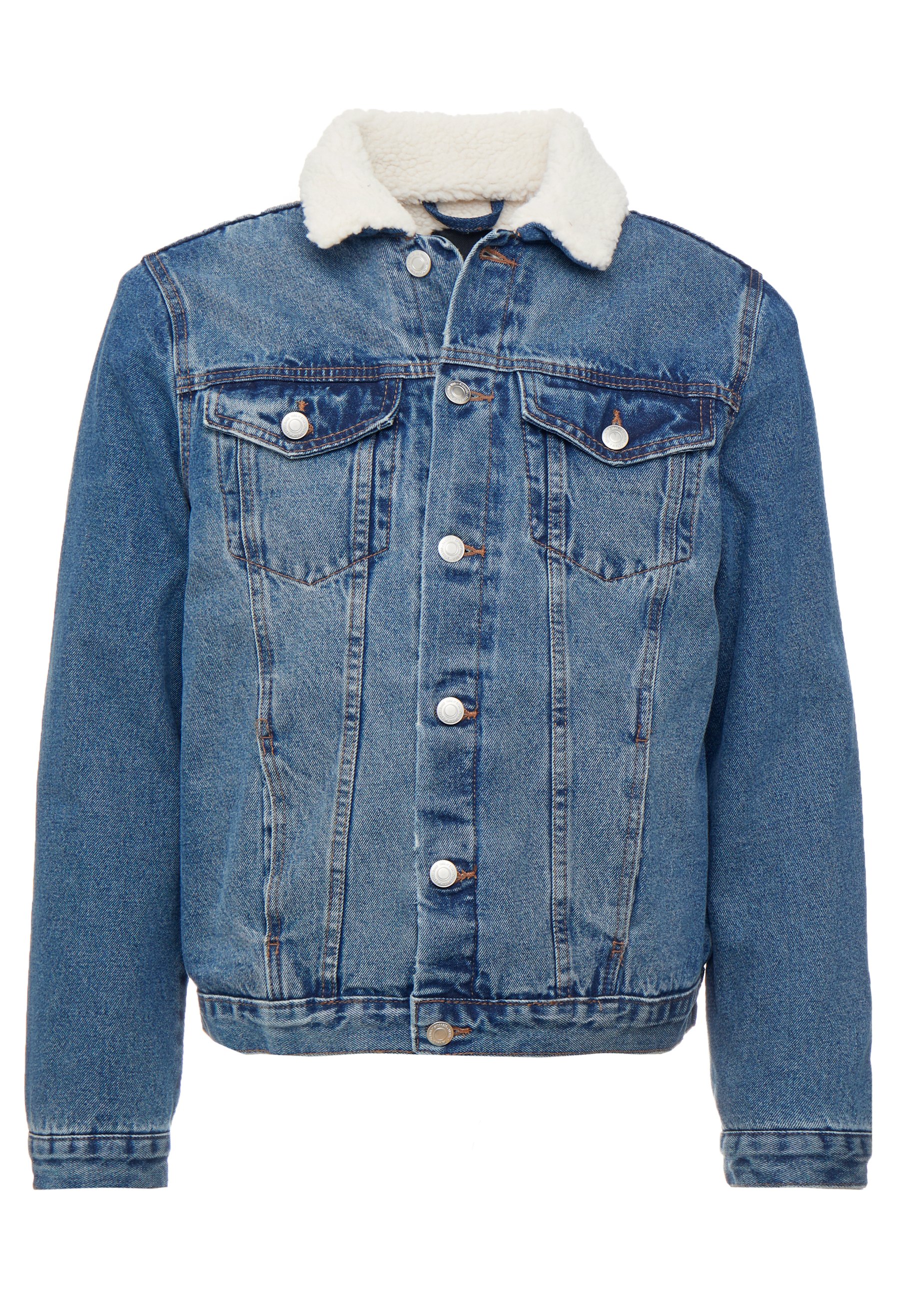 new look borg lined denim jacket in washed black