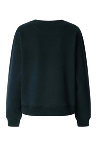 Svart crew-neck sweatshirt med långa ärmar, ribbade muddar och fåll. Mjukt tyg med en slät textur, med en minimalistisk design.