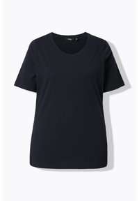 T-shirt noir à manches courtes avec encolure ronde, présenté à plat sur fond blanc.
