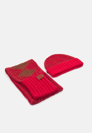 KIDS INTARSIA BEANIE AND SCARF SET UNISEX - Scarf - bright red/dark camel mouline