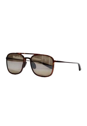 Gafas de sol con montura de carey marrón, lentes tintadas cuadradas y patillas metálicas delgadas con puntas negras.