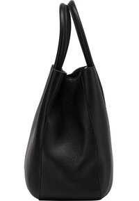 Sac fourre-tout en cuir noir avec une finition texturée, doté de deux poignées arrondies et d'un design ample et ouvert. Pas de matériel ou d'embellissements visibles.