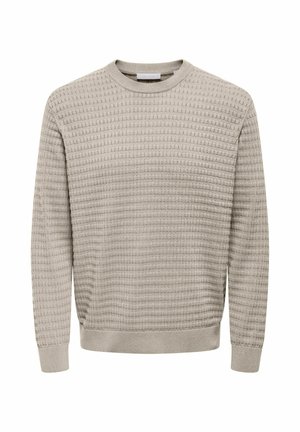 Helebeež kudumiga kampsun, millel on tekstuuriga muster, ümar kaelus ning soonilised varruka- ja allääred. Lõdvestunud lõige ja keskmise kaaluga kangas.