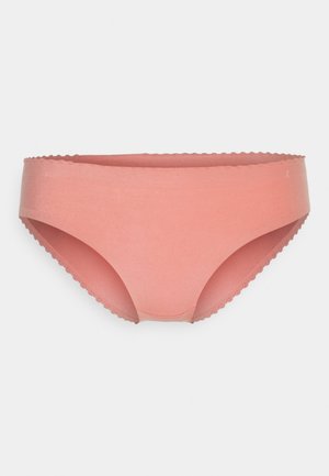 Light pink cotton hipster briefs with scalloped edges, featuring a smooth texture and a mid-rise design for comfort and coverage.