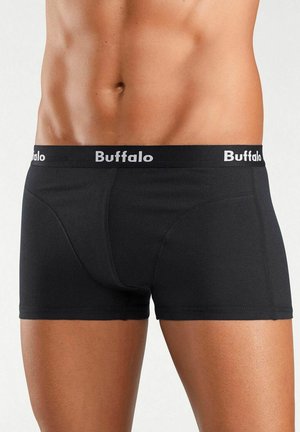 Schwarze Boxershorts aus einem glatten Stoff, mit passgenauem Design und einem weichen, elastischen Bund mit dem weißen "Buffalo"-Logo.