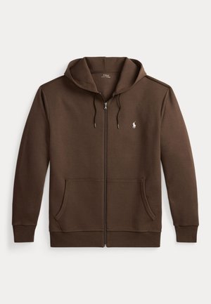 Pruun lukuga kapuutsiga dressipluus, ees taskud, soonikkoes mansetid ning väike valge Polo Ralph Laureni logo vasakul rinnal.