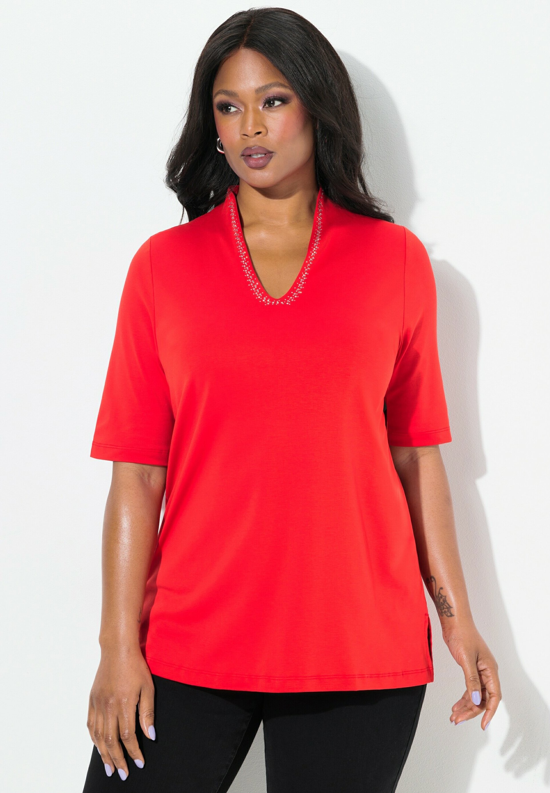 Ulla Popken À MANCHES COURTES EN PIMA LIGNE A ET COL JABOT T