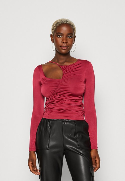 Camiseta De Manga Larga Para Mujer PIECES - Cuello En V Con Detalle, Estilo Casual Y Cómoda