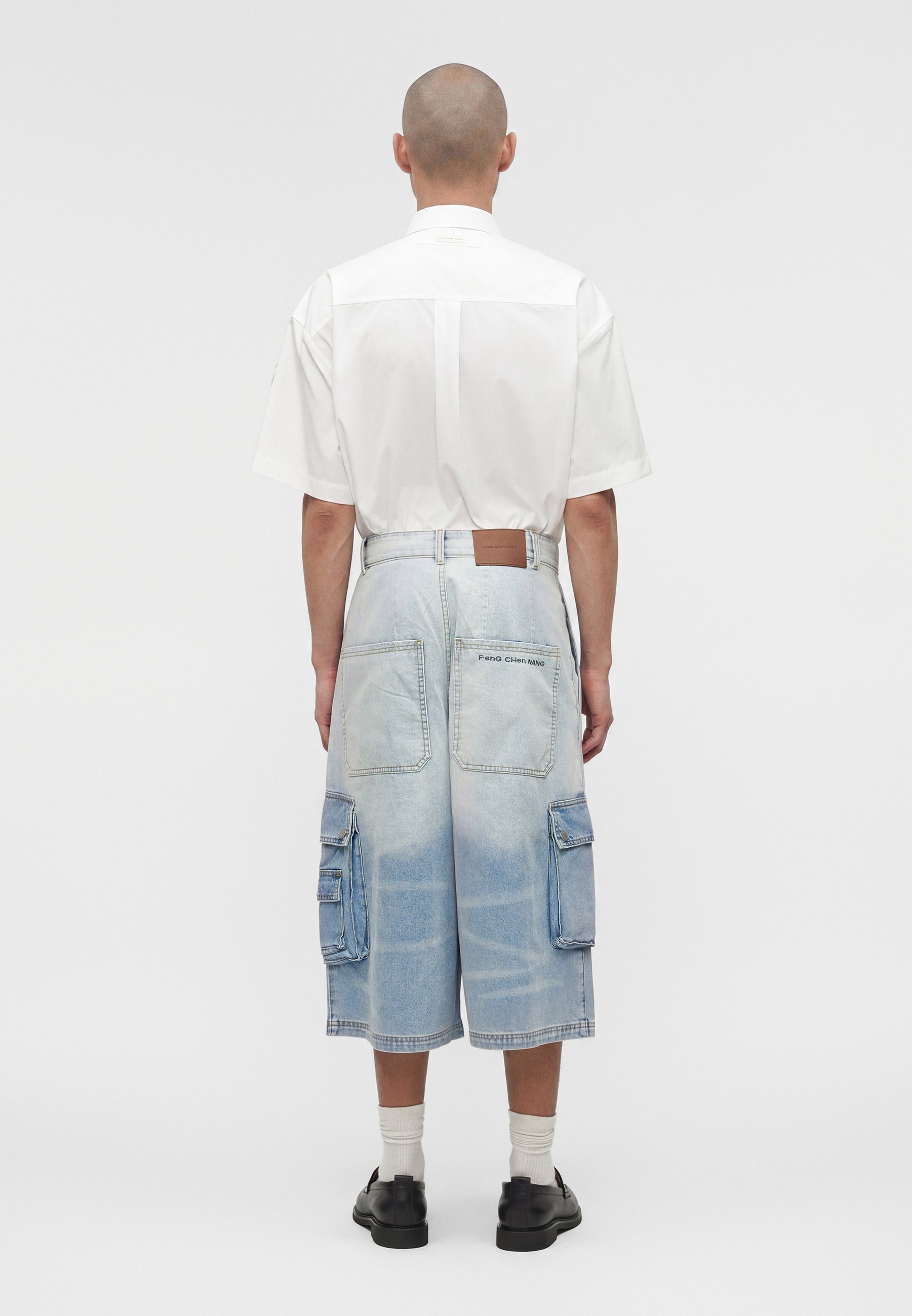 Feng Chen Wang OVERSIZED MID LENGTH TROUSER - Denim shorts - blue
