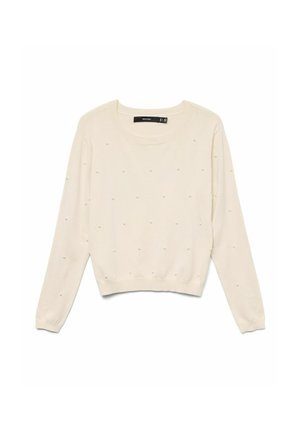Suéter de punto crema con mangas largas, cuello redondo y pequeños puntos texturizados por todo el tejido. Fabricado en una suave tela de punto con un ajuste relajado.