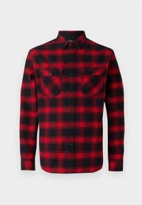 CHECKED EMBROIDERY MOTO  - Marškiniai - black/red