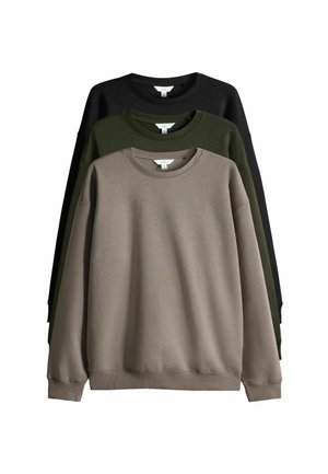 3 PACK RELAXED CREW NECK - Felpa - black light brown khaki green