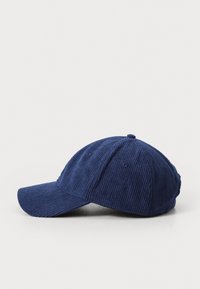 Navy blue corduroy cap with a curved visor, six panel design, and visible stitching details. Soft texture with eyelet vents.
