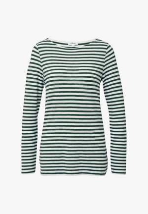 Ribaga pikkade varrukatega t-särk rohelise ja valge triibuga. Omab laia ümmargust kaelust ja pehmet puuvillast kangast. Sirge lõige ja õmmeldud äär.