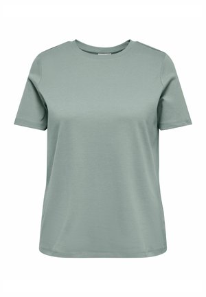 T-shirt met korte mouwen en een ronde hals in effen gedempte saliegroene kleur, met een losse pasvorm en een strak, naadloos ontwerp.