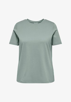 T-shirt met korte mouwen en een ronde hals in effen gedempte saliegroene kleur, met een losse pasvorm en een strak, naadloos ontwerp.