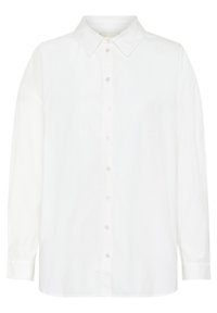 Long-sleeve white button-up shirt with a pointed collar and cuffed sleeves, displayed flat on a white background.