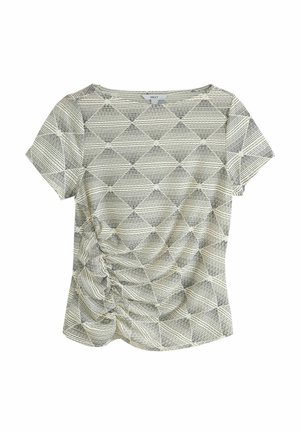 REGULAR FIT - SHIRRED TEXTURED DRAPE SHORT SLEEVE SLASH NECK  - T-shirt print - ecru geo print