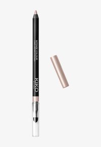 Sort eyelinerblyant med spids i blyantstil, klart plastikgreb og metalisk lyserød hætte. Indeholder teksten "INTENSE COLOUR LONG LASTING EYELINER".