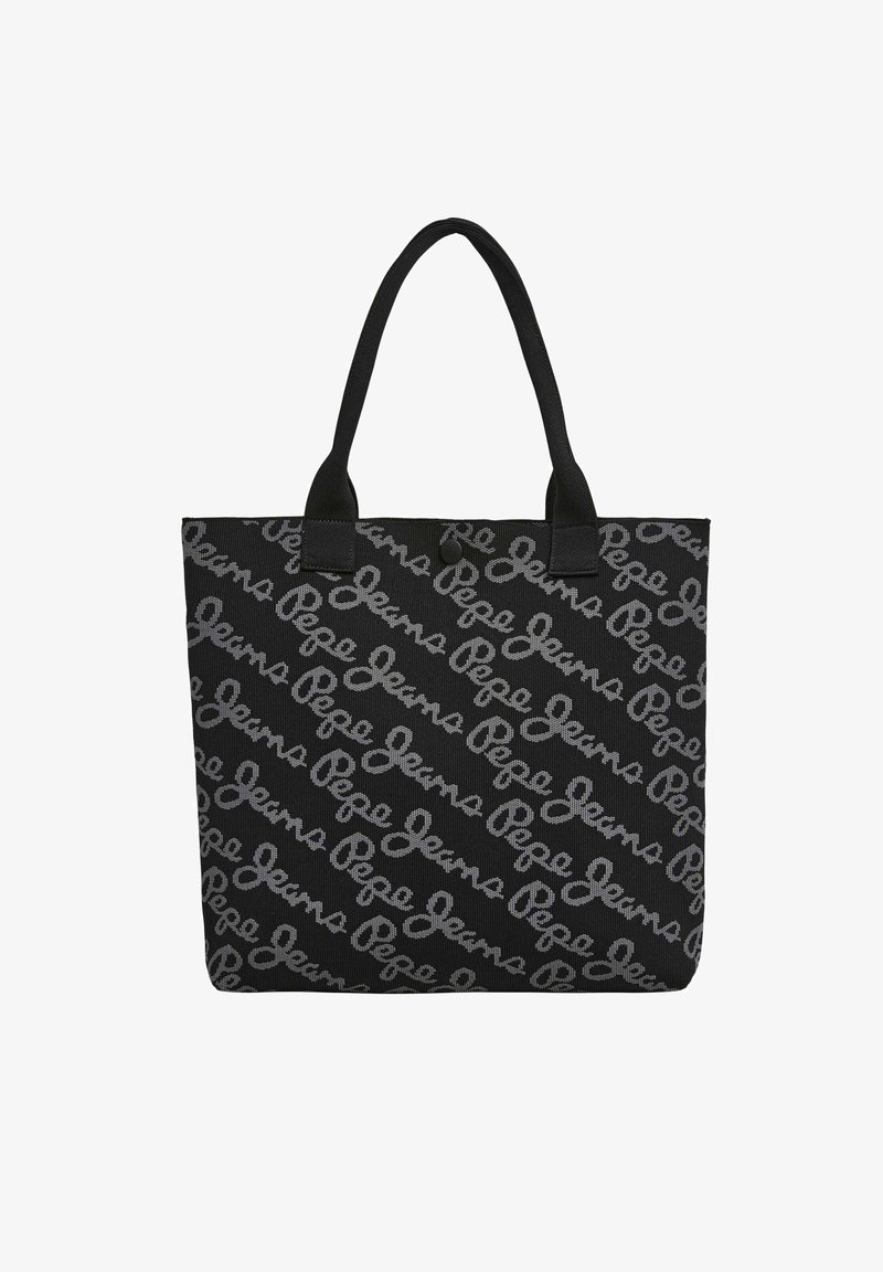 Mustad must tote kott halli "Pepe Jeans" logo mustriga, valmistatud kangast, kahe tugeva käepideme ja snap-kinnitusega.