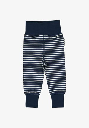 Navy blue ja valgete triipudega legginsid pehme vöökohtaga, soonikute otstega ja dekoratiivse sildiga. Valmistatud venivast kangast mugavuse tagamiseks.