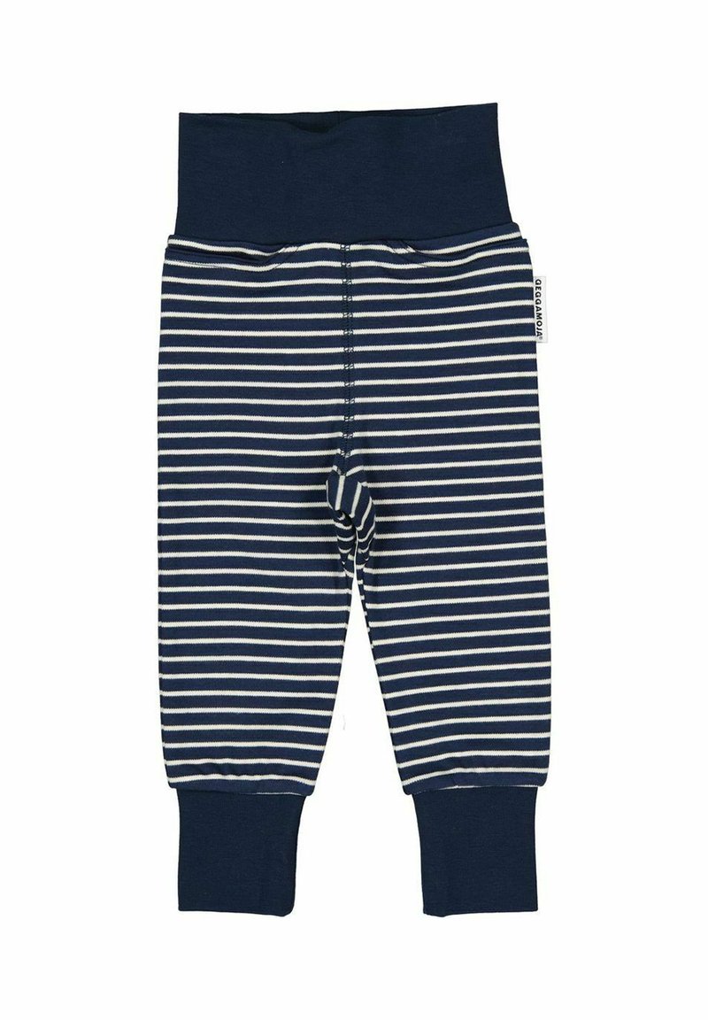 Navy blue ja valgete triipudega legginsid pehme vöökohtaga, soonikute otstega ja dekoratiivse sildiga. Valmistatud venivast kangast mugavuse tagamiseks.