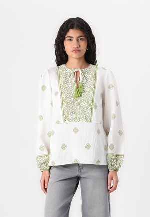 VISAHA PRINTED V NECK  - Blouse - snow white/green
