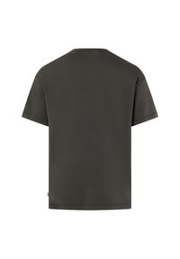 Dark gray cotton t-shirt with short sleeves, a crew neck, and a straight hem. Features a subtle, smooth texture. No visible print or patterns.