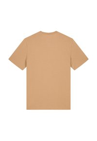 Korte mouwen bruine T-shirt met een ronde hals, gemaakt van zachte katoen, met een gladde textuur en een eenvoudig, strak ontwerp.