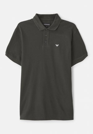 Donkergroen katoenen polo shirt met een klassieke kraag, drie knopen sluiting, korte mouwen en een klein wit logo op de borst.