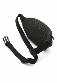 Compact green mesh waist bag with a textured surface, featuring a black adjustable strap and a side buckle for secure fastening.