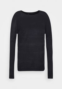 Pull noir à manches longues avec un col rond. Présente un motif en maille texturée. Matière douce avec une coupe slim et des poignets côtelés.