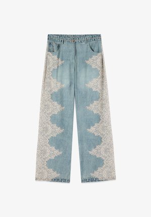 Oltre, PANTALONI PALAZZO CON PIZZO - Wide leg - azzurro