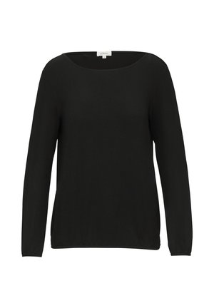 T-shirt noir à manches longues avec un col rond décontracté. Fabriqué en tissu doux, il présente des manches ajustées et un ourlet légèrement froncé.