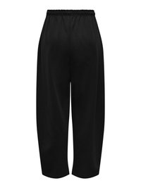 Pantalon noir ample avec une taille élastique et des jambes larges, vu de dos sur un fond blanc uni.