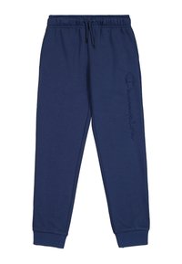Navyblaue Sweatpants aus weichem Stoff. Ausgestattet mit einem elastischen Bund mit Kordelzug und einem gestickten Logo an der Seite. Mit Bündchen am Saum.