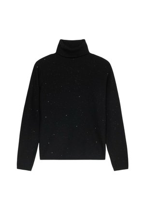 Maglione a collo alto nero con vestibilità rilassata, realizzato in materiale morbido, con pepite metalliche sparse per texture e interesse visivo.