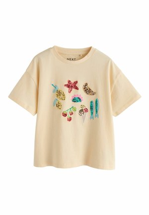 REGULAR FIT - SEQUIN GRAPHIC - T-shirts print - yellow