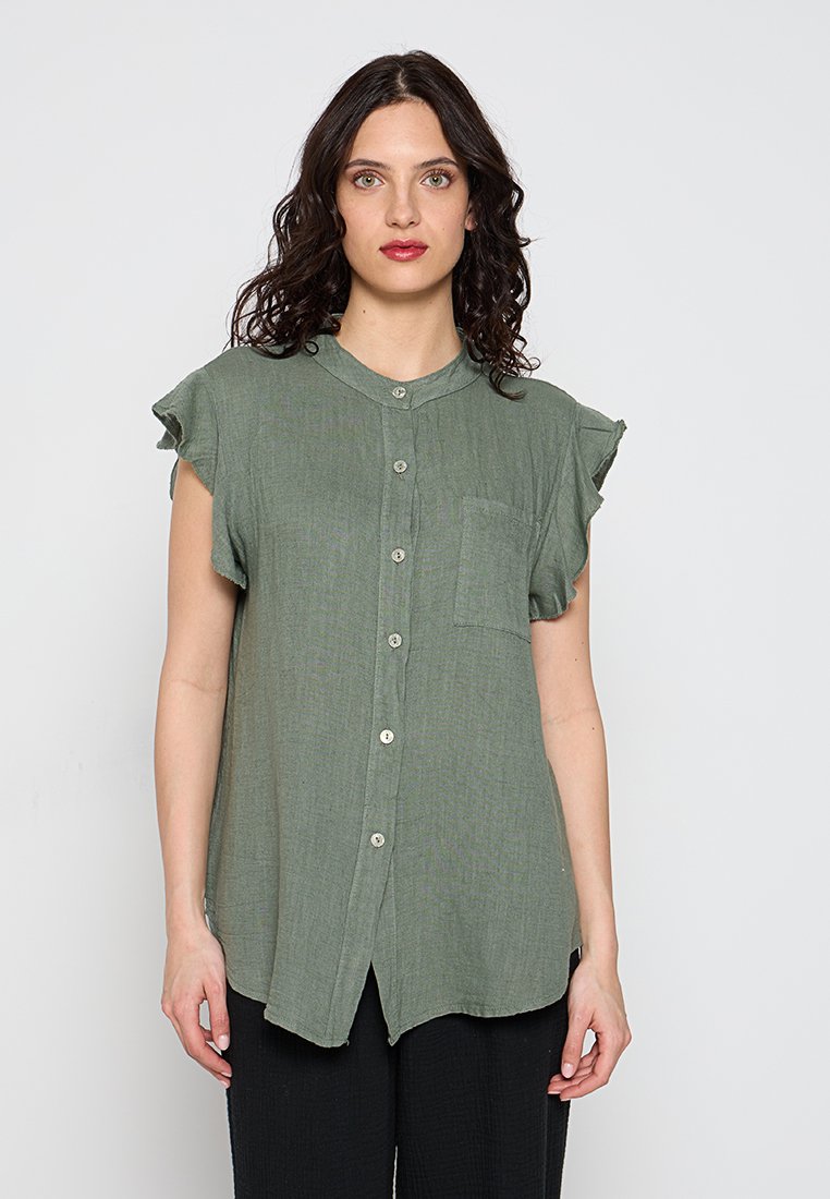 Le Monde du Lin Overhemdblouse kaki