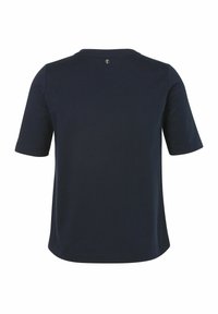 Marineblauw T-shirt met korte mouwen, ronde hals, glad katoenmateriaal, subtiele stiksels en een klein logodetail aan de achterkant.