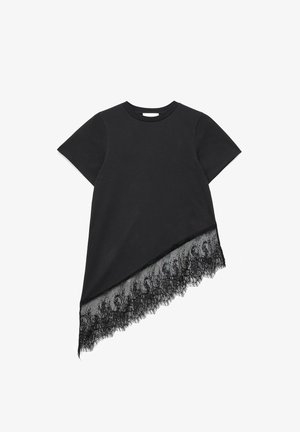 NA-KD, ASYMMETRIC LACE T-SHIRT - T-shirt con stampa - black
