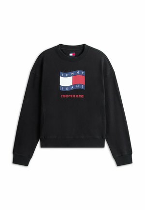 Tommy Jeans, WAVY FLAG SUEDED TERRY BOXY SWEATSHIRT - Sweatshirt - black