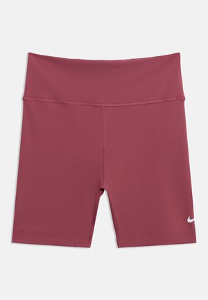 Spodenki rowerowe z wysokim stanem w kolorze mauve z widocznymi szwami i małym białym logo Nike na dolnej lewej nodze.