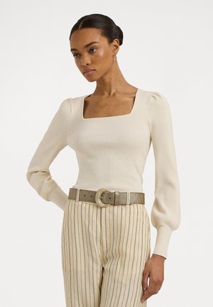 Lauren Ralph Lauren RIB KNIT PUFF SLEEVE SWEATER - Jumper - mascarpone cream