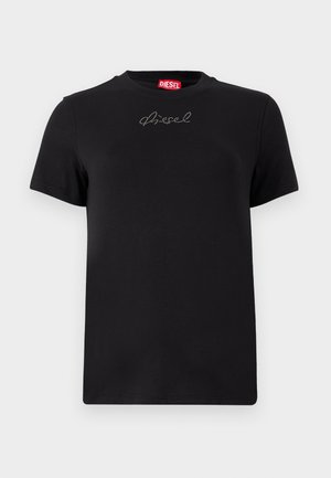 T-shirt noir Diesel à manches courtes avec un petit logo en strass centré juste en dessous de l'encolure.